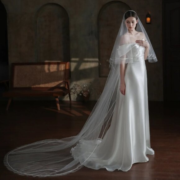 Wedding veil white bride bridal cathedral long cathedral comb elegant brand new main image 4